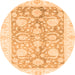 Round Machine Washable Oriental Orange Traditional Area Rugs, wshabs3435org