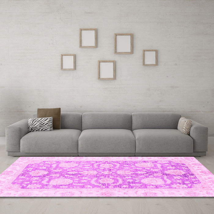 Machine Washable Oriental Pink Traditional Rug in a Living Room, wshabs3435pnk