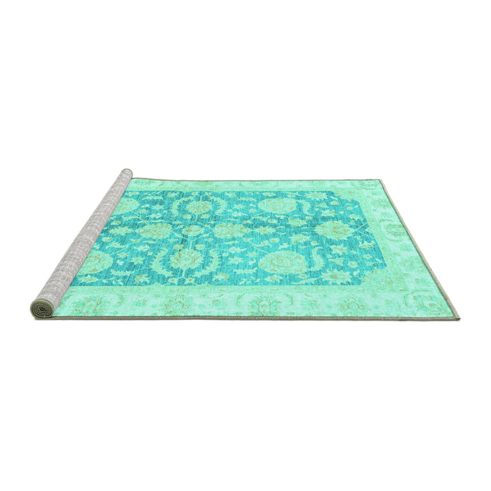 Sideview of Machine Washable Oriental Turquoise Traditional Area Rugs, wshabs3435turq