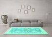 Machine Washable Oriental Turquoise Traditional Area Rugs in a Living Room,, wshabs3435turq