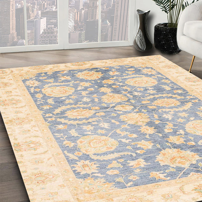 Abstract Sage Green Oriental Rug in Family Room, abs3435