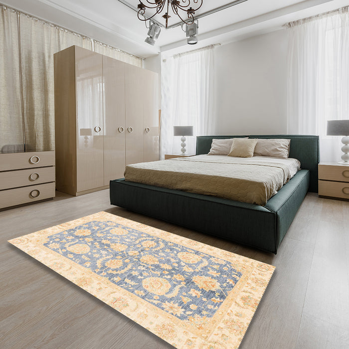Abstract Sage Green Oriental Rug in a Bedroom, abs3435