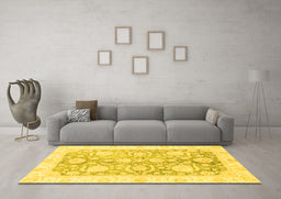 Machine Washable Oriental Yellow Traditional Rug in a Living Room, wshabs3435yw