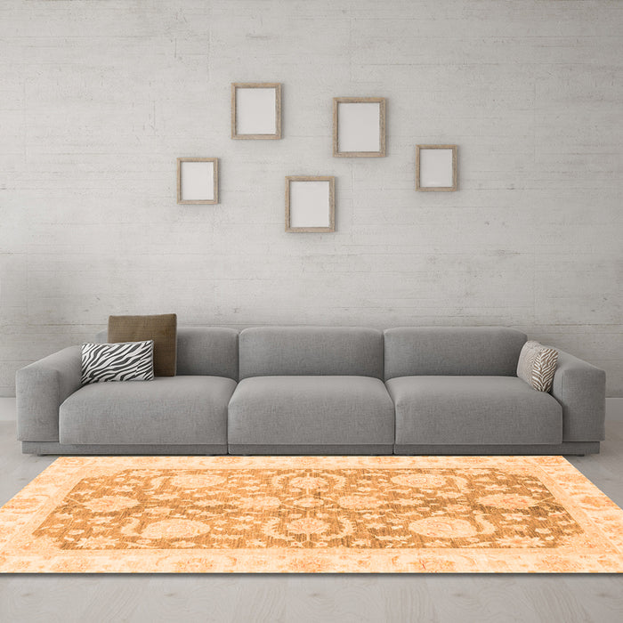 Machine Washable Oriental Orange Traditional Area Rugs in a Living Room, wshabs3435org