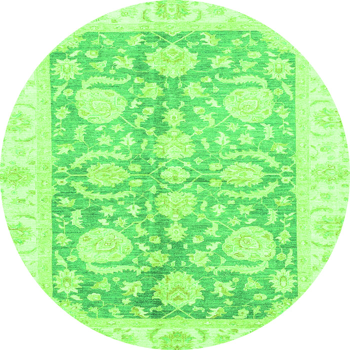 Round Machine Washable Oriental Green Traditional Area Rugs, wshabs3435grn