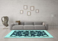 Machine Washable Oriental Light Blue Traditional Rug, wshabs3436lblu