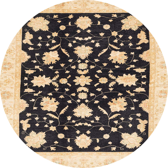Round Abstract Brown Gold Oriental Rug, abs3436