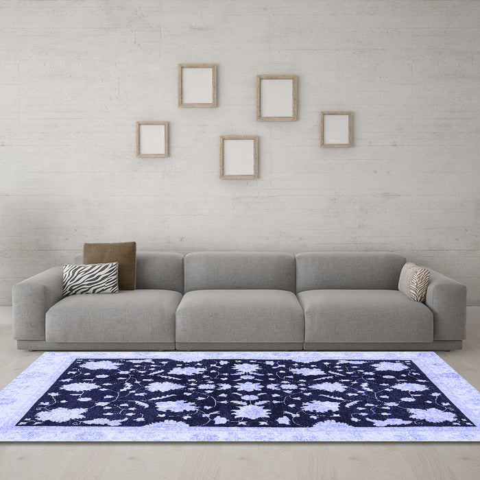 Machine Washable Oriental Blue Traditional Rug in a Living Room, wshabs3436blu