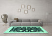 Machine Washable Oriental Turquoise Traditional Area Rugs in a Living Room,, wshabs3436turq