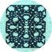 Round Machine Washable Oriental Light Blue Traditional Rug, wshabs3436lblu