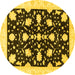 Round Machine Washable Oriental Yellow Traditional Rug, wshabs3436yw