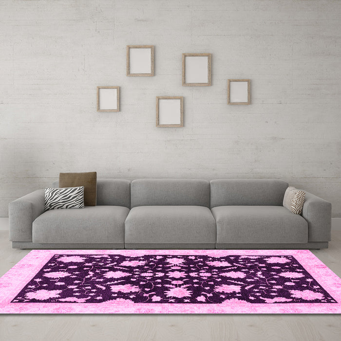 Machine Washable Oriental Pink Traditional Rug in a Living Room, wshabs3436pnk