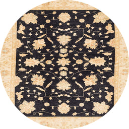 Round Machine Washable Abstract Brown Gold Rug, wshabs3436