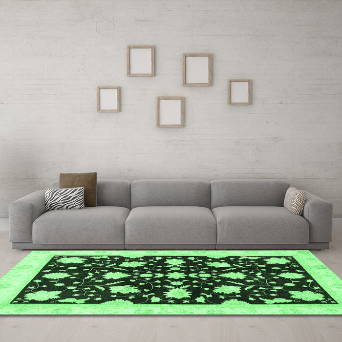 Machine Washable Oriental Emerald Green Traditional Area Rugs in a Living Room,, wshabs3436emgrn