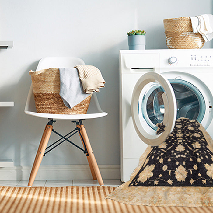 Machine Washable Abstract Brown Gold Rug in a Washing Machine, wshabs3436