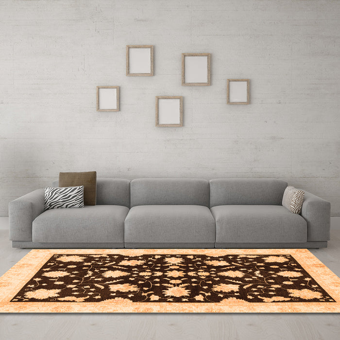 Machine Washable Oriental Orange Traditional Area Rugs in a Living Room, wshabs3436org