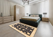 Machine Washable Abstract Brown Gold Rug in a Bedroom, wshabs3436