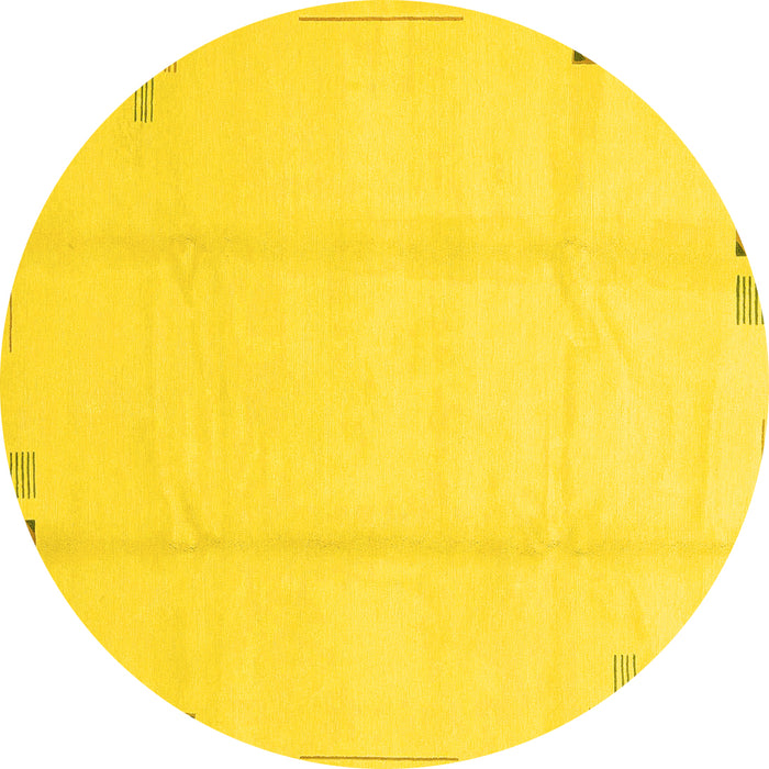 Round Machine Washable Solid Yellow Modern Rug, wshabs3437yw