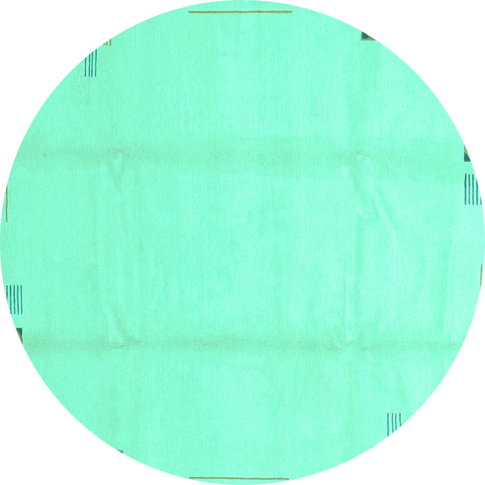 Round Machine Washable Solid Turquoise Modern Area Rugs, wshabs3437turq
