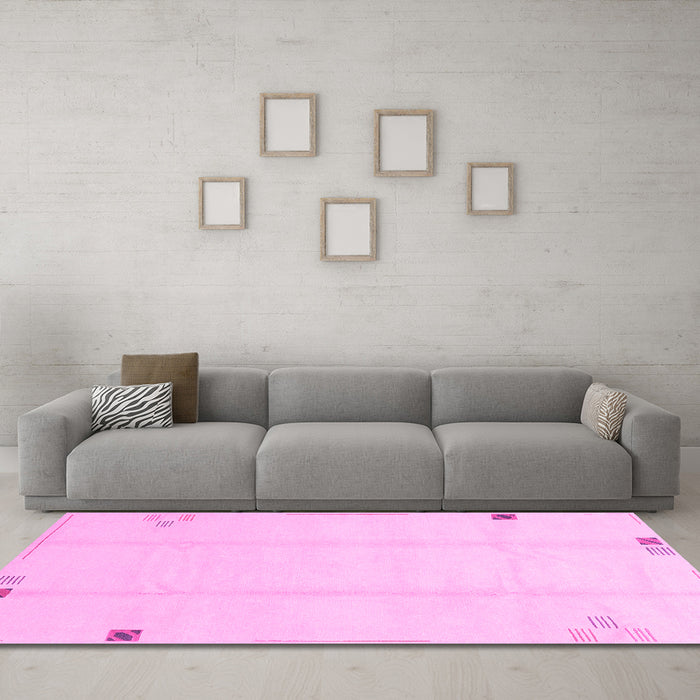 Machine Washable Solid Pink Modern Rug in a Living Room, wshabs3437pnk
