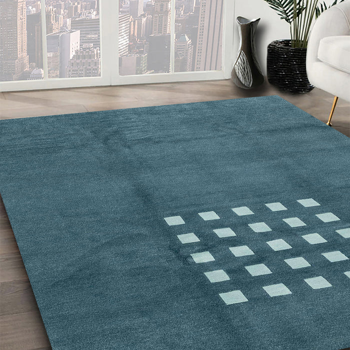 Machine Washable Abstract Deep-Sea Green Rug in a Family Room, wshabs3438