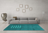 Machine Washable Abstract Turquoise Modern Rug, wshabs3438turq