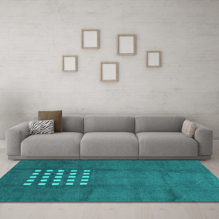 Machine Washable Abstract Turquoise Modern Area Rugs in a Living Room,, wshabs3438turq