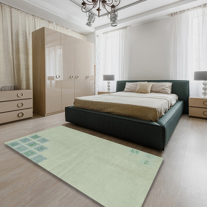 Machine Washable Abstract Green Rug in a Bedroom, wshabs3439