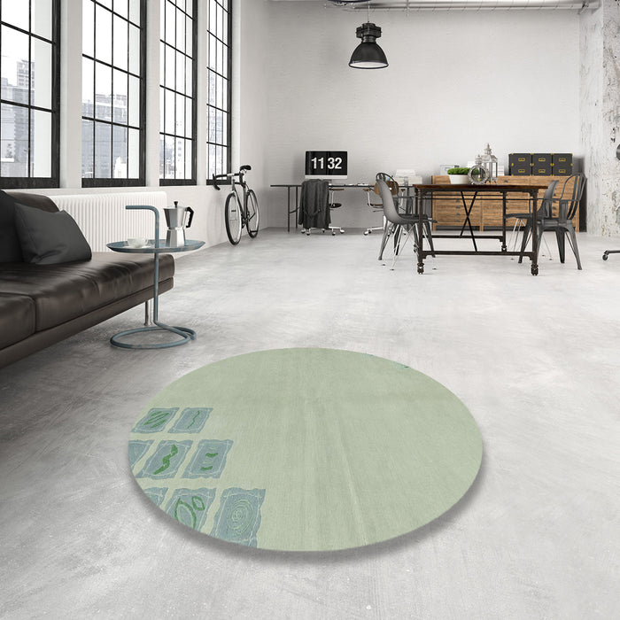 Round Abstract Green Modern Rug in a Office, abs3439