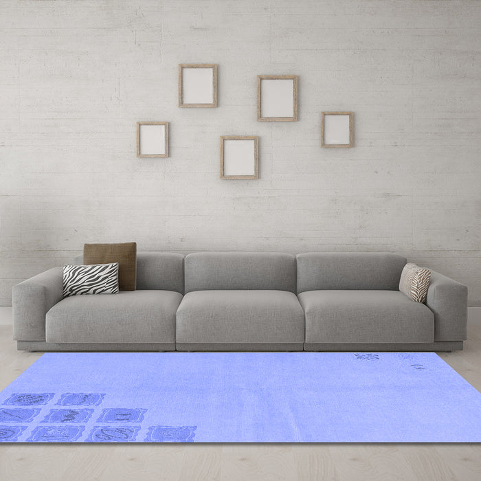 Machine Washable Abstract Blue Modern Rug in a Living Room, wshabs3439blu