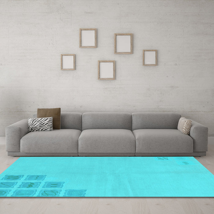 Machine Washable Abstract Light Blue Modern Rug in a Living Room, wshabs3439lblu