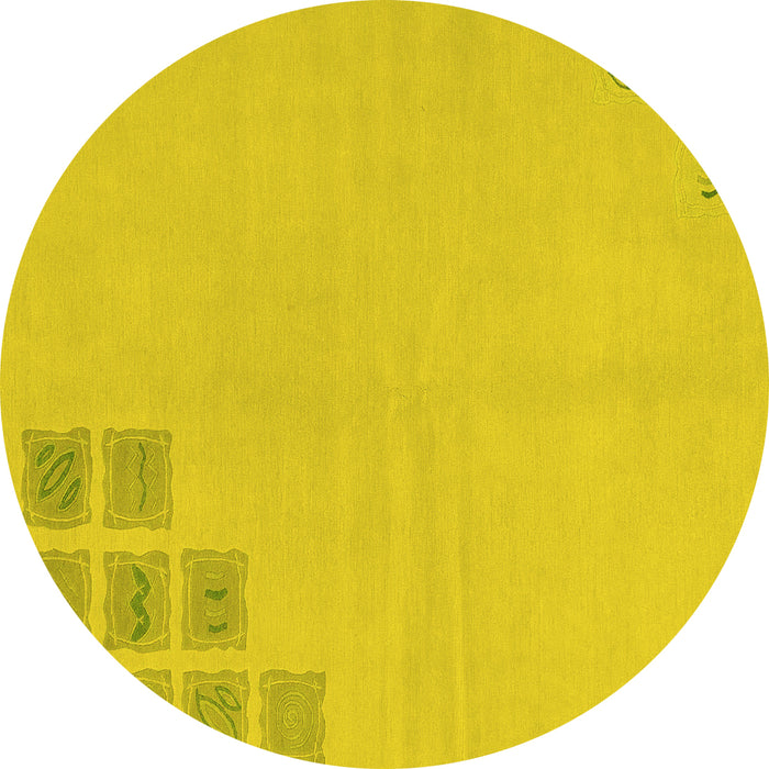 Round Abstract Yellow Modern Rug, abs3439yw