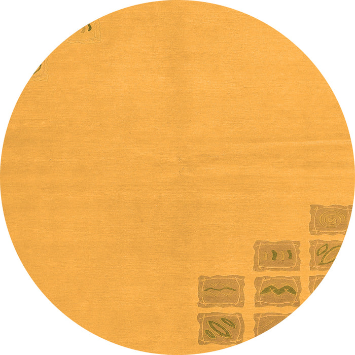 Round Machine Washable Abstract Orange Modern Area Rugs, wshabs3439org