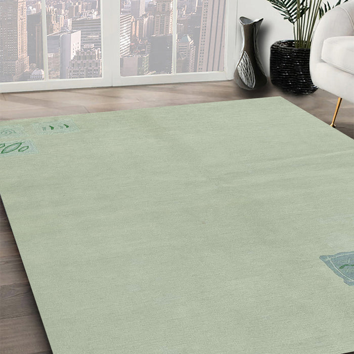 Machine Washable Abstract Green Rug in a Family Room, wshabs3439