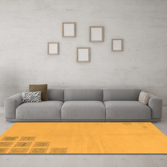 Machine Washable Abstract Orange Modern Area Rugs in a Living Room, wshabs3439org