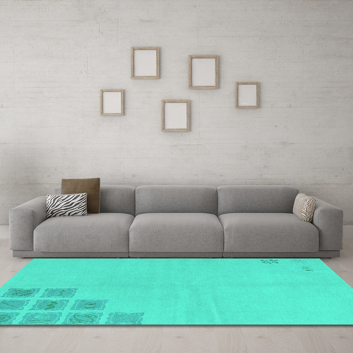 Machine Washable Abstract Turquoise Modern Area Rugs in a Living Room,, wshabs3439turq