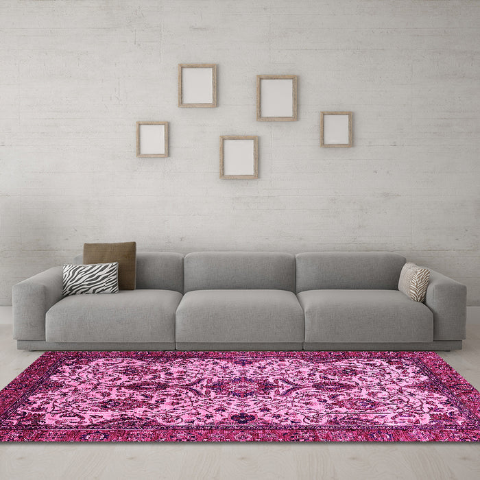 Machine Washable Abstract Pink Modern Rug in a Living Room, wshabs343pnk