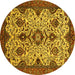 Round Machine Washable Abstract Yellow Modern Rug, wshabs343yw