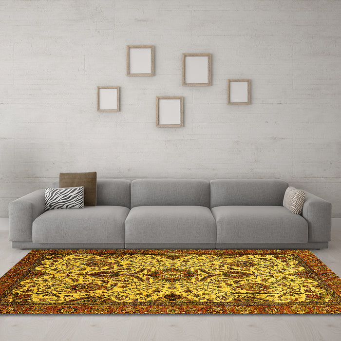 Machine Washable Abstract Yellow Modern Rug in a Living Room, wshabs343yw