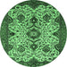 Round Machine Washable Abstract Emerald Green Modern Area Rugs, wshabs343emgrn