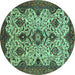 Round Machine Washable Abstract Turquoise Modern Area Rugs, wshabs343turq