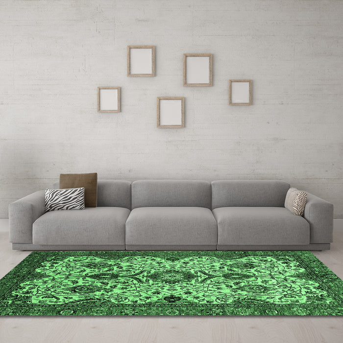 Machine Washable Abstract Emerald Green Modern Area Rugs in a Living Room,, wshabs343emgrn