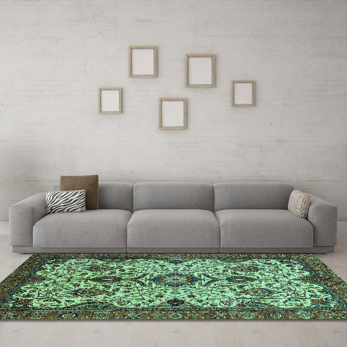 Machine Washable Abstract Turquoise Modern Area Rugs in a Living Room,, wshabs343turq