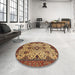 Round Machine Washable Abstract Orange Rug in a Office, wshabs343