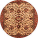 Round Machine Washable Abstract Orange Modern Area Rugs, wshabs343org