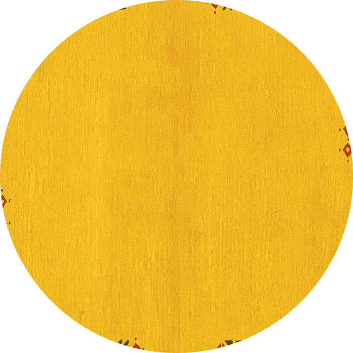 Round Machine Washable Abstract Yellow Modern Rug, wshabs3440yw