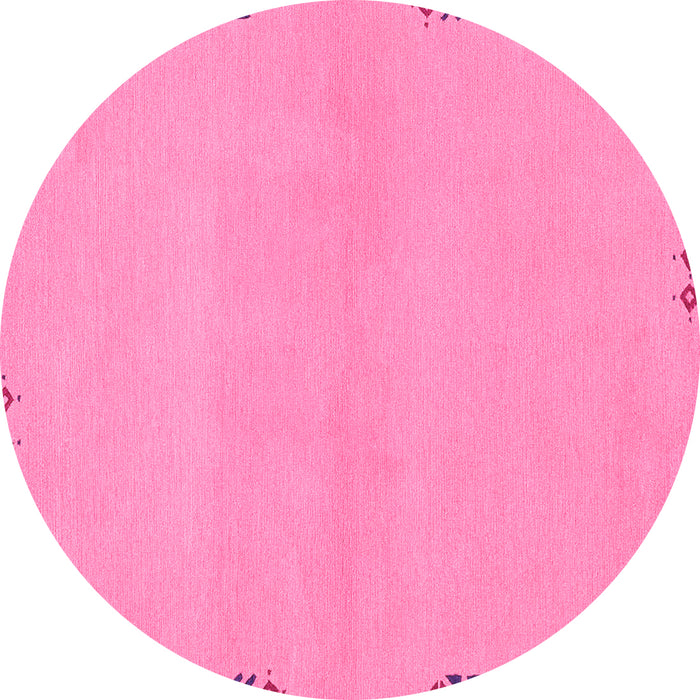 Round Machine Washable Abstract Pink Modern Rug, wshabs3440pnk