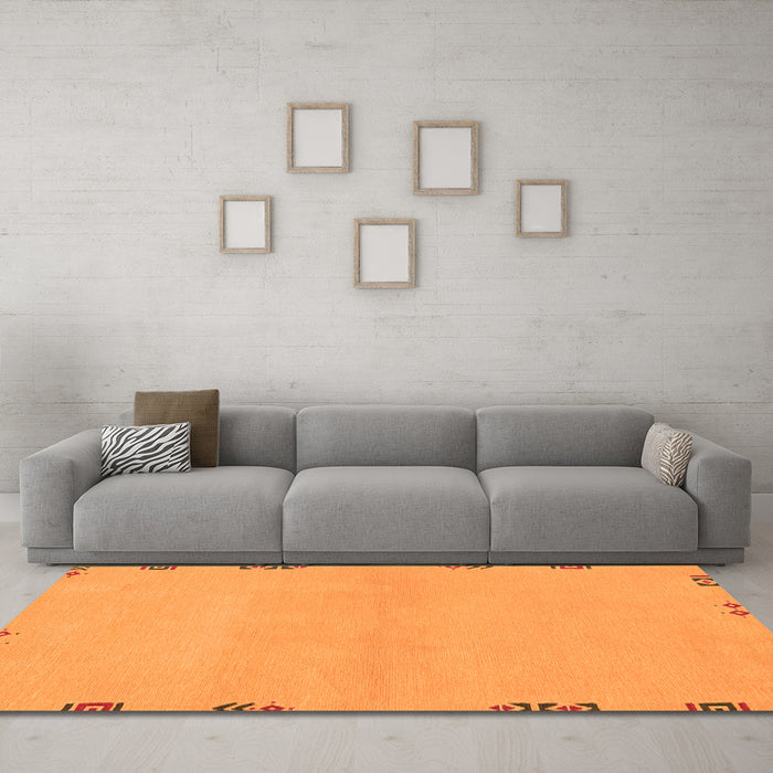 Machine Washable Abstract Orange Modern Area Rugs in a Living Room, wshabs3440org