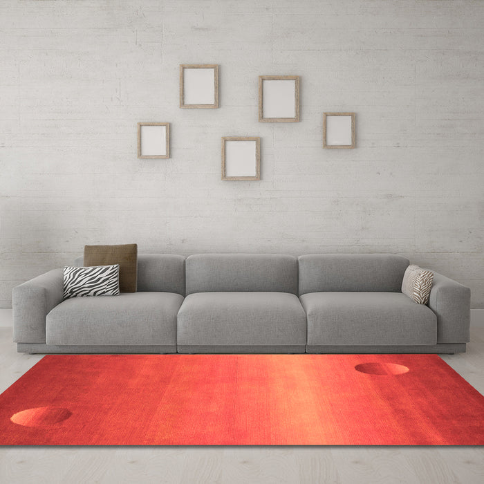 Machine Washable Abstract Orange Modern Area Rugs in a Living Room, wshabs3441org
