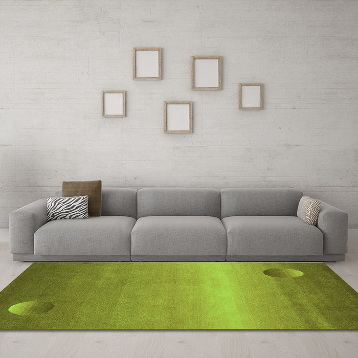 Machine Washable Abstract Green Modern Area Rugs in a Living Room,, wshabs3441grn